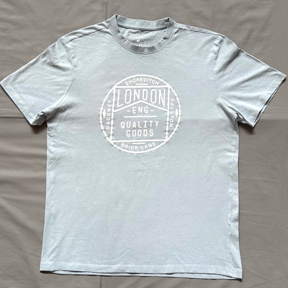 Men’s Primark, London, Shoreditch, light, blue graphic T-shirt, size‎ medium